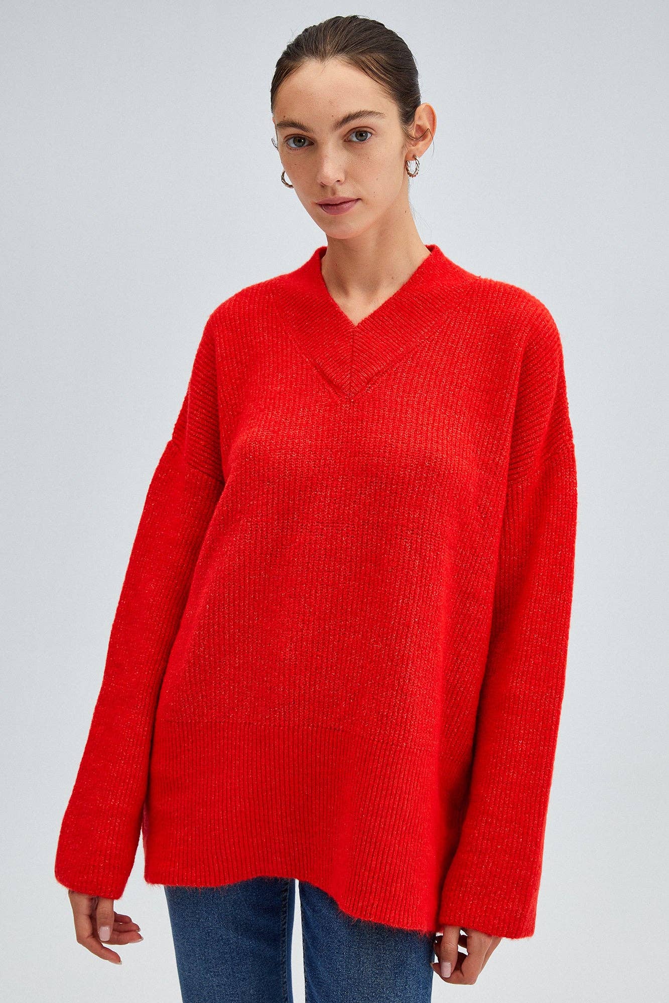 Red V Neck Knit Sweater - Mack & Harvie