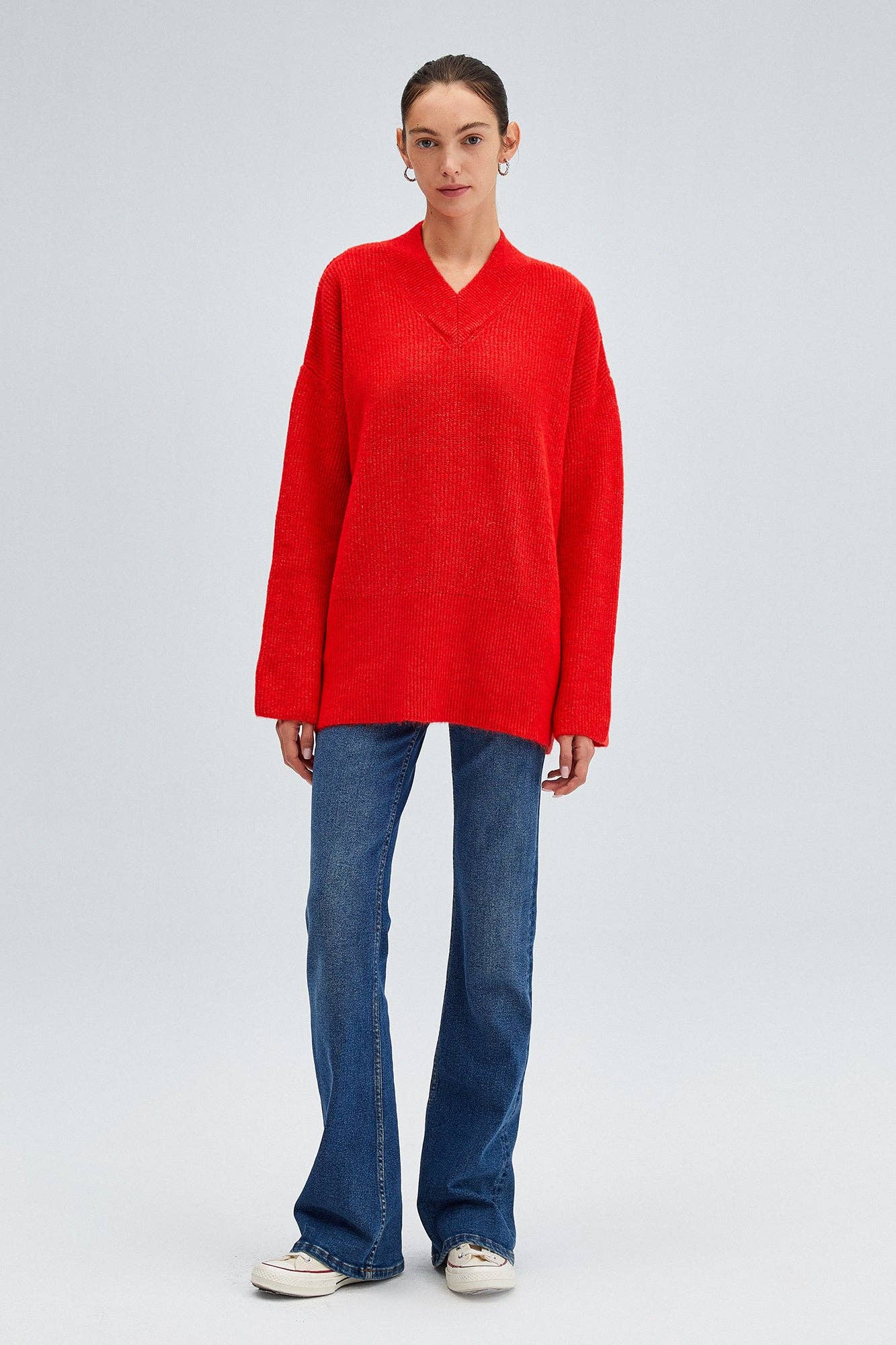 Red V Neck Knit Sweater - Mack & Harvie