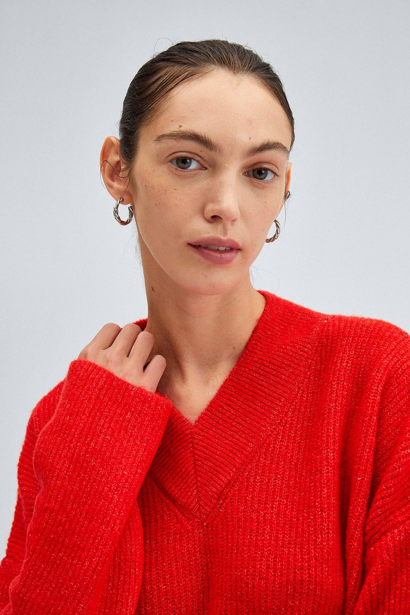 Red V Neck Knit Sweater - Mack & Harvie