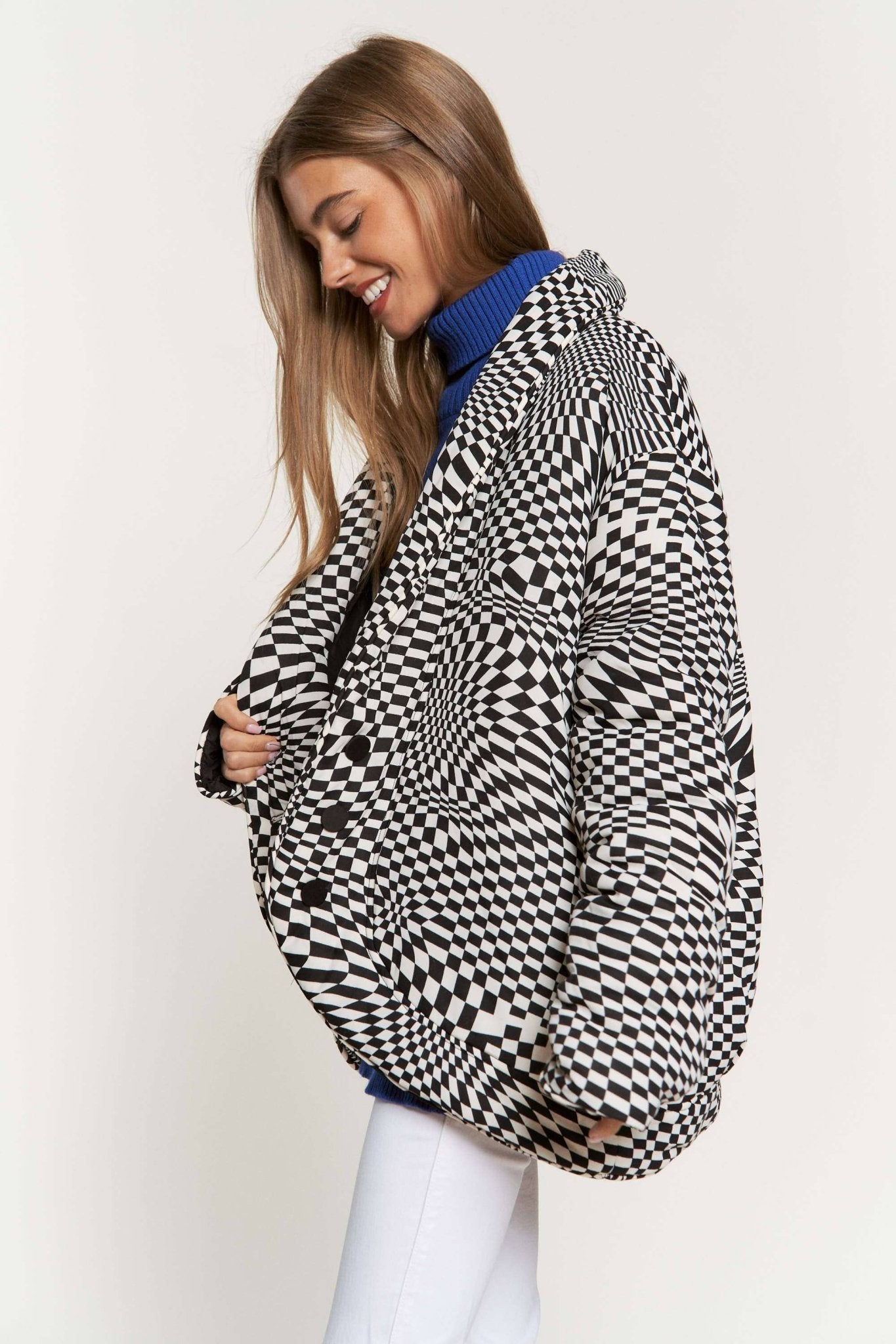 Retro Geo Print Padded Shawl Coat - Mack & Harvie