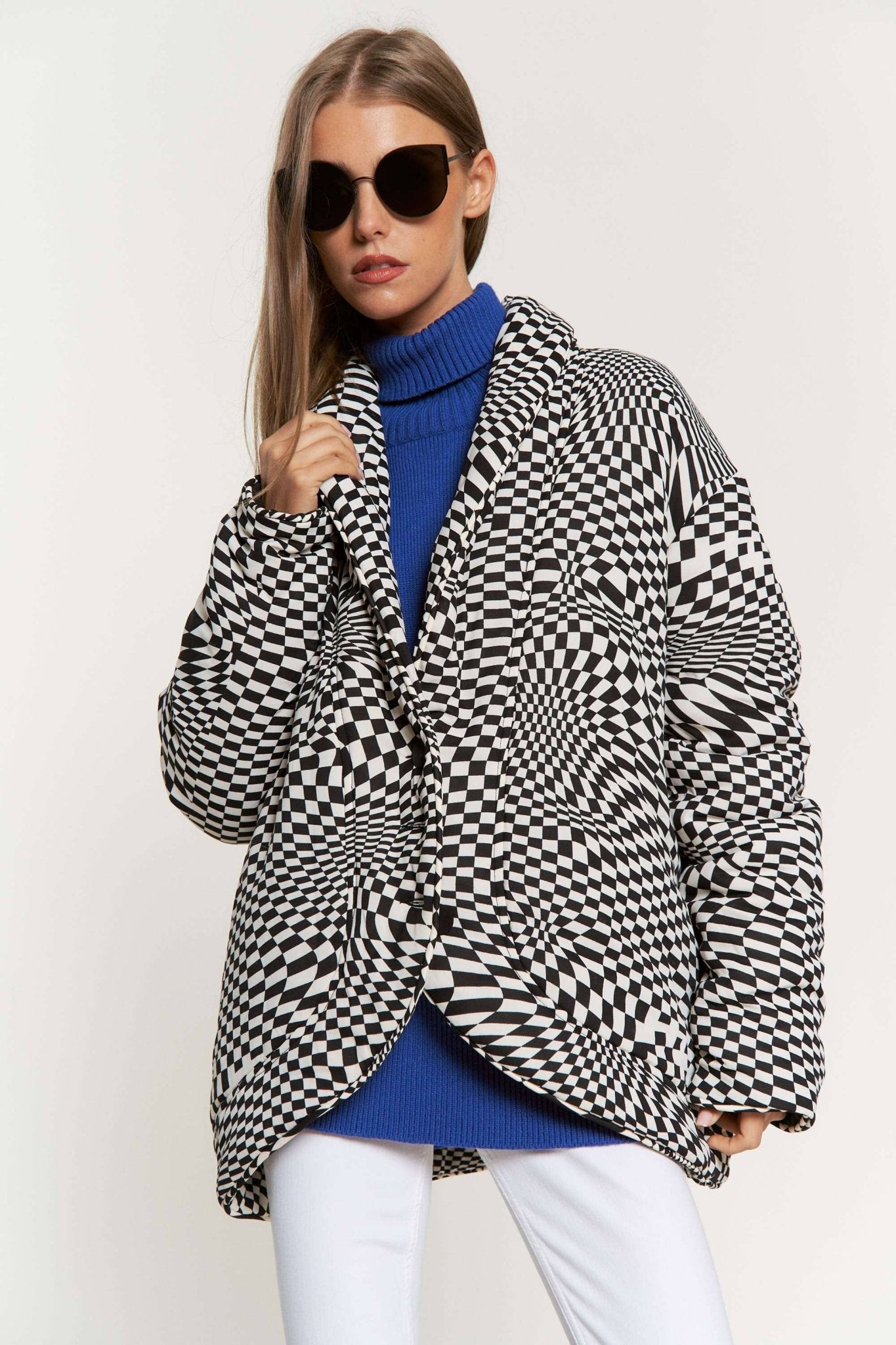 Retro Geo Print Padded Shawl Coat - Mack & Harvie