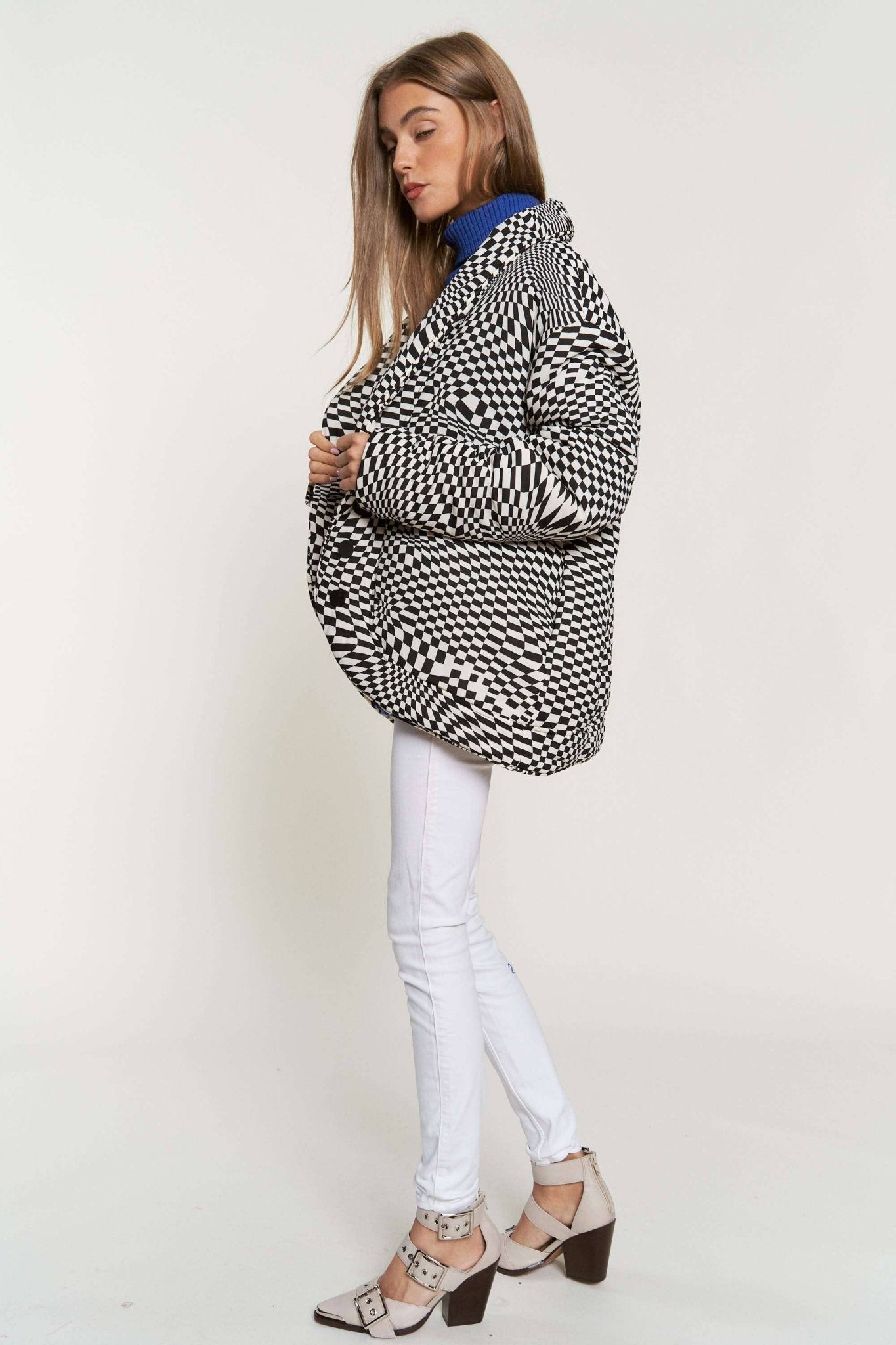 Retro Geo Print Padded Shawl Coat - Mack & Harvie