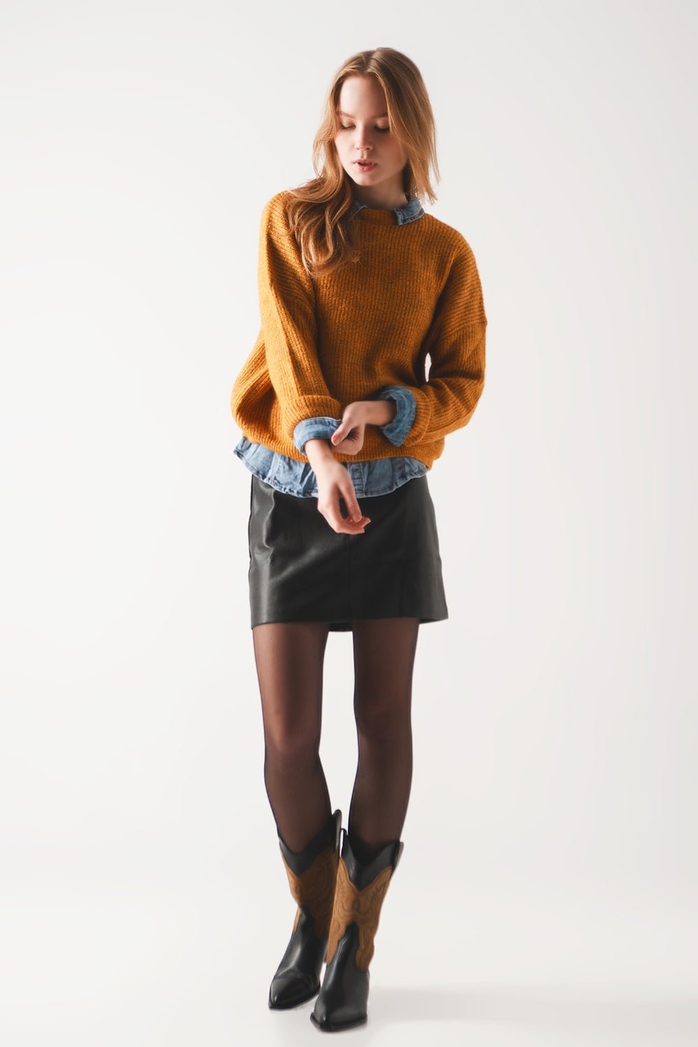 Ribbed Knitted Sweater in Mustard - Mack & Harvie
