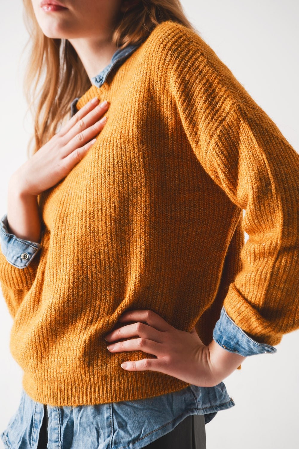 Ribbed Knitted Sweater in Mustard - Mack & Harvie