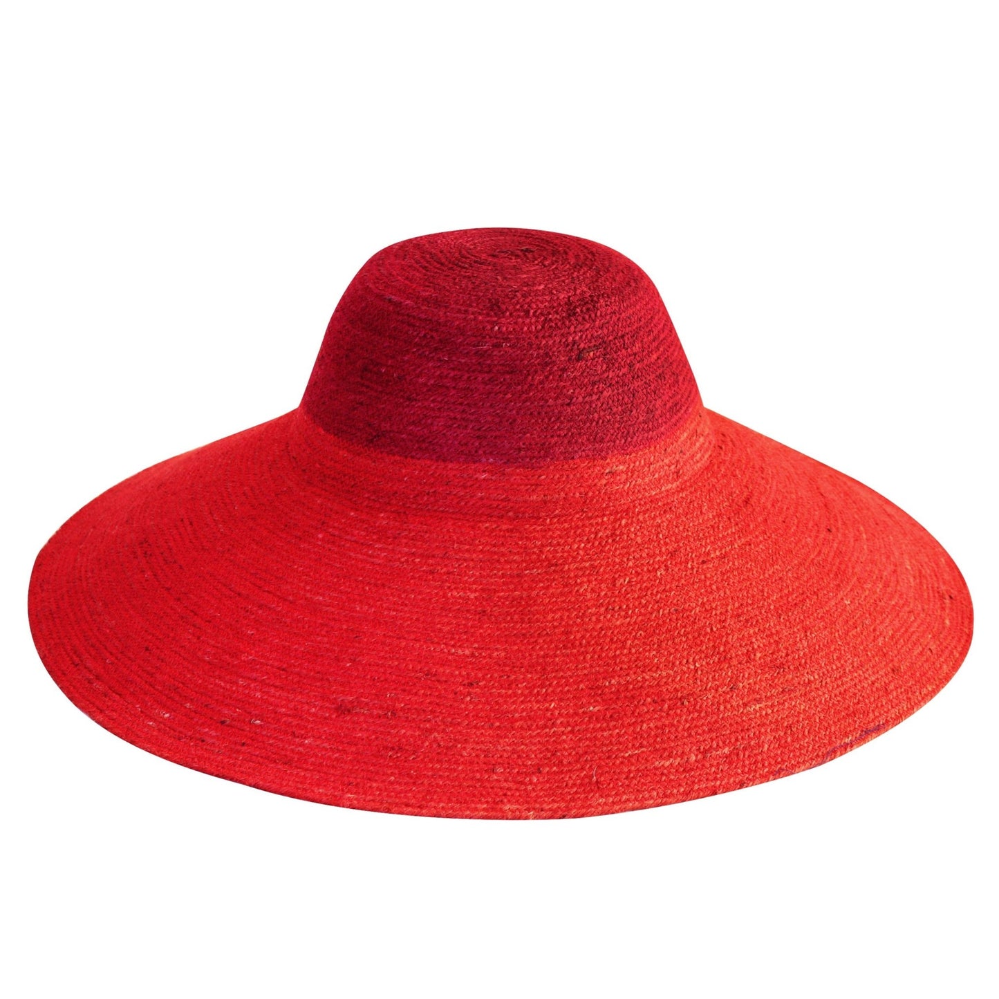 RIRI Duo Jute Handwoven Straw Hat In Red & Maroon - Mack & Harvie