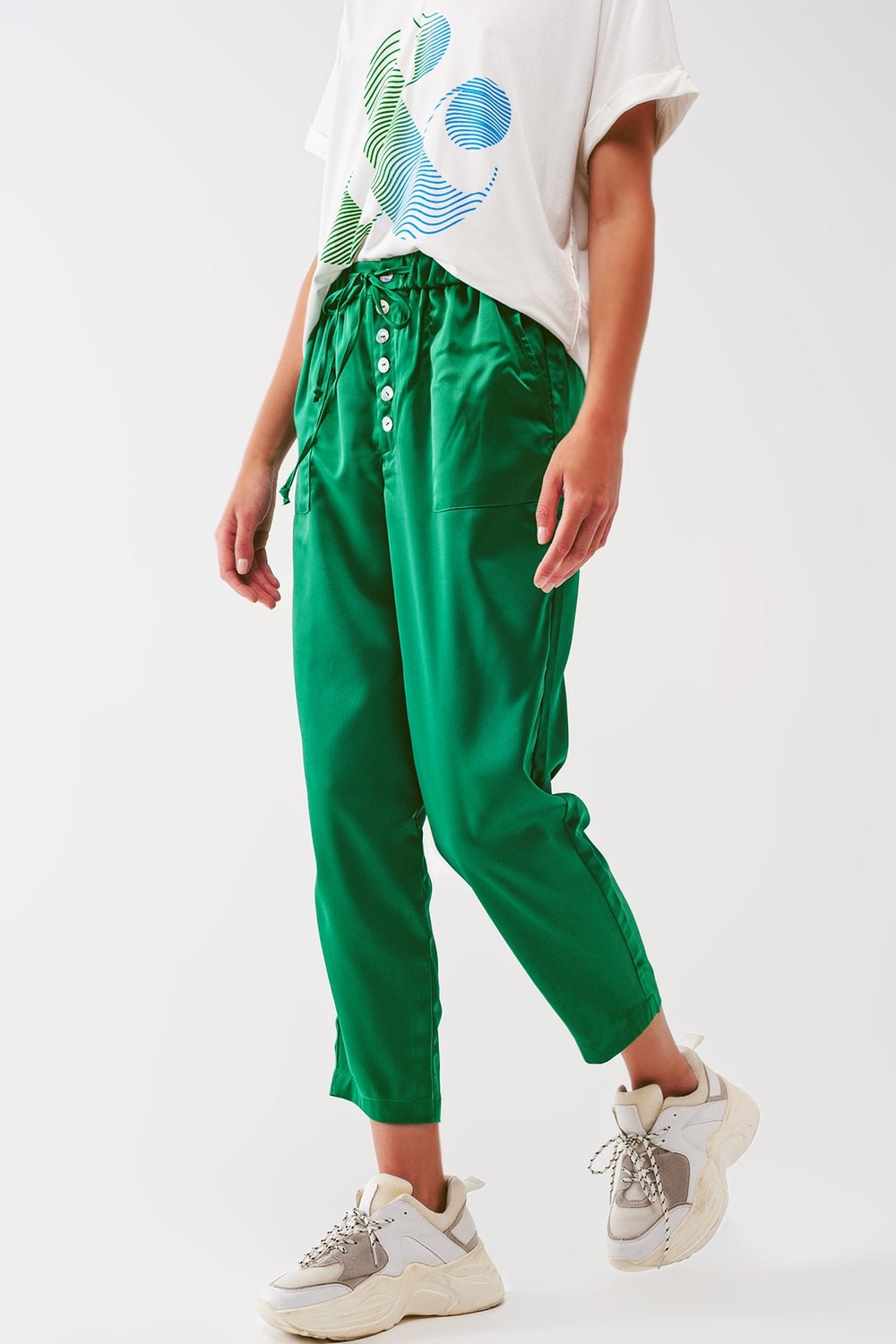 Satin Cropped Pants in Green - Mack & Harvie