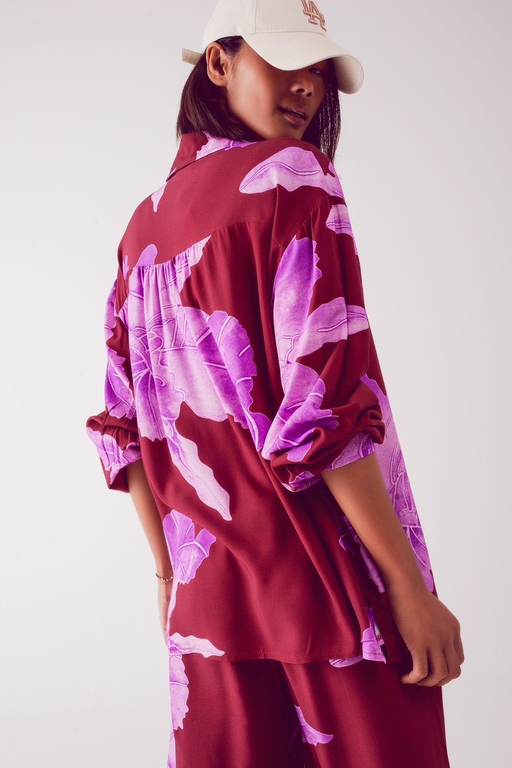 Satin Shirt in Fuchsia With Large Floral Print - Mack & Harvie