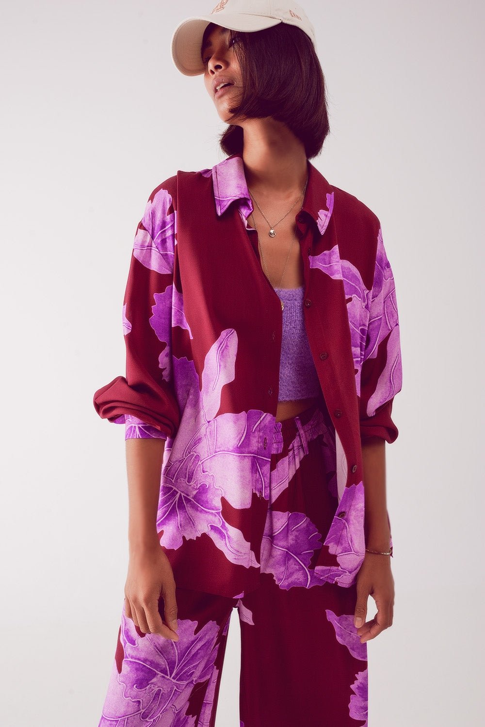 Satin Shirt in Fuchsia With Large Floral Print - Mack & Harvie