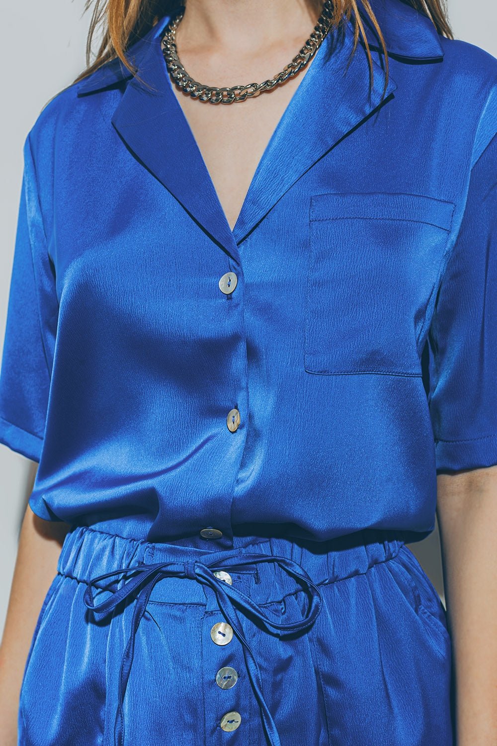 Satin Short Sleeve Shirt in Blue - Mack & Harvie