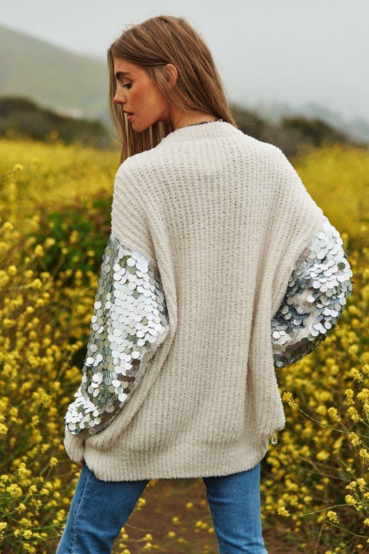 Sequin Sleeve Sweater Knit Tunic Top - Mack & Harvie