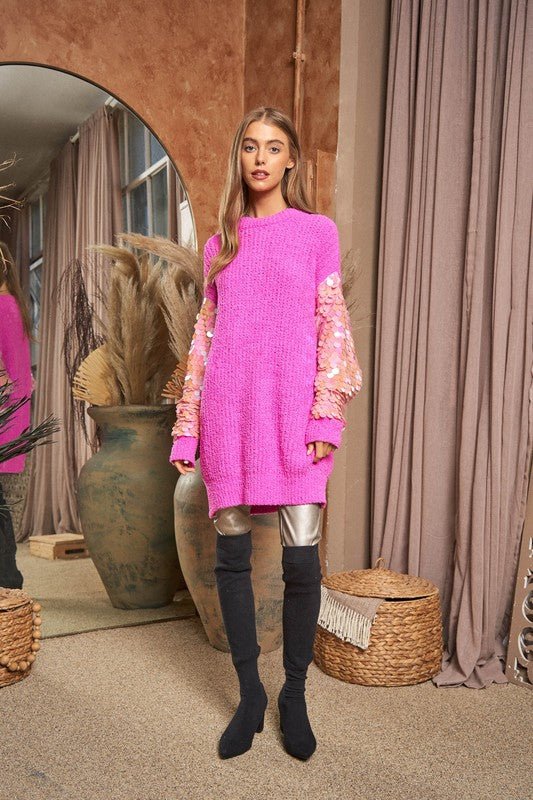 Sequin Sleeve Sweater Knit Tunic Top - Mack & Harvie