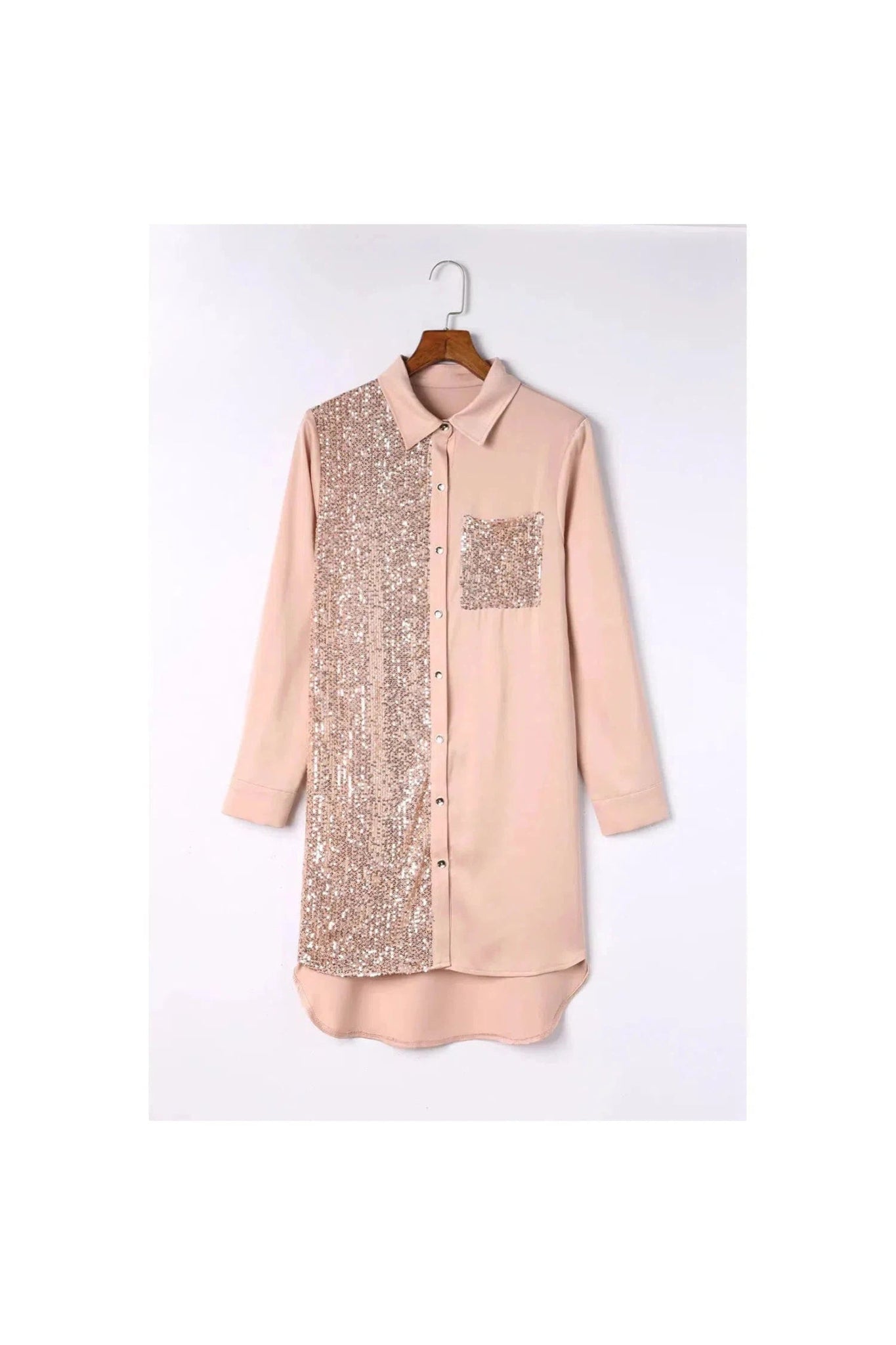 Sequin Splicing Pocket Buttoned Shirt Dress - Mack & Harvie