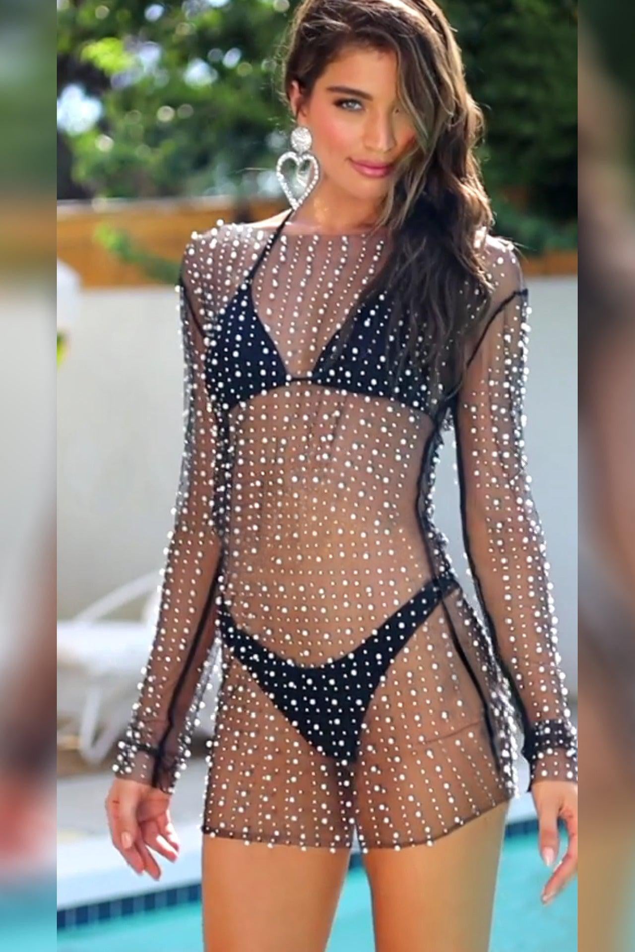 Sexy See-through Bright Diamond Bead Mesh Beach Dress - Mack & Harvie