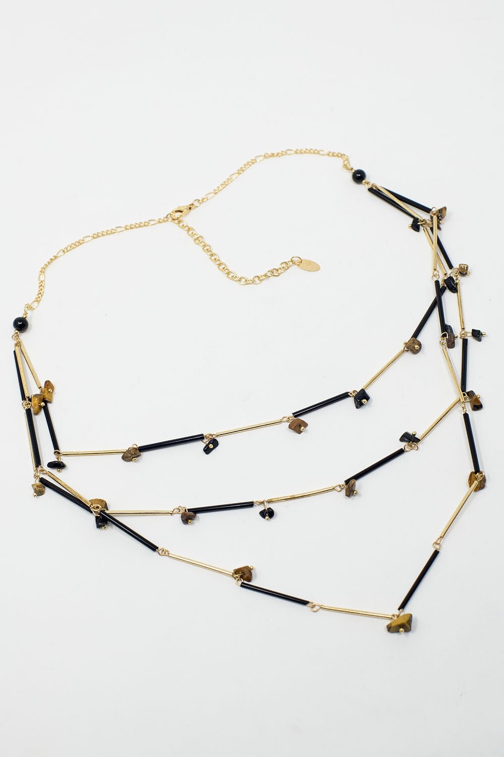 Short 3 in 1 Necklace With Black and Golden Beads - Mack & Harvie