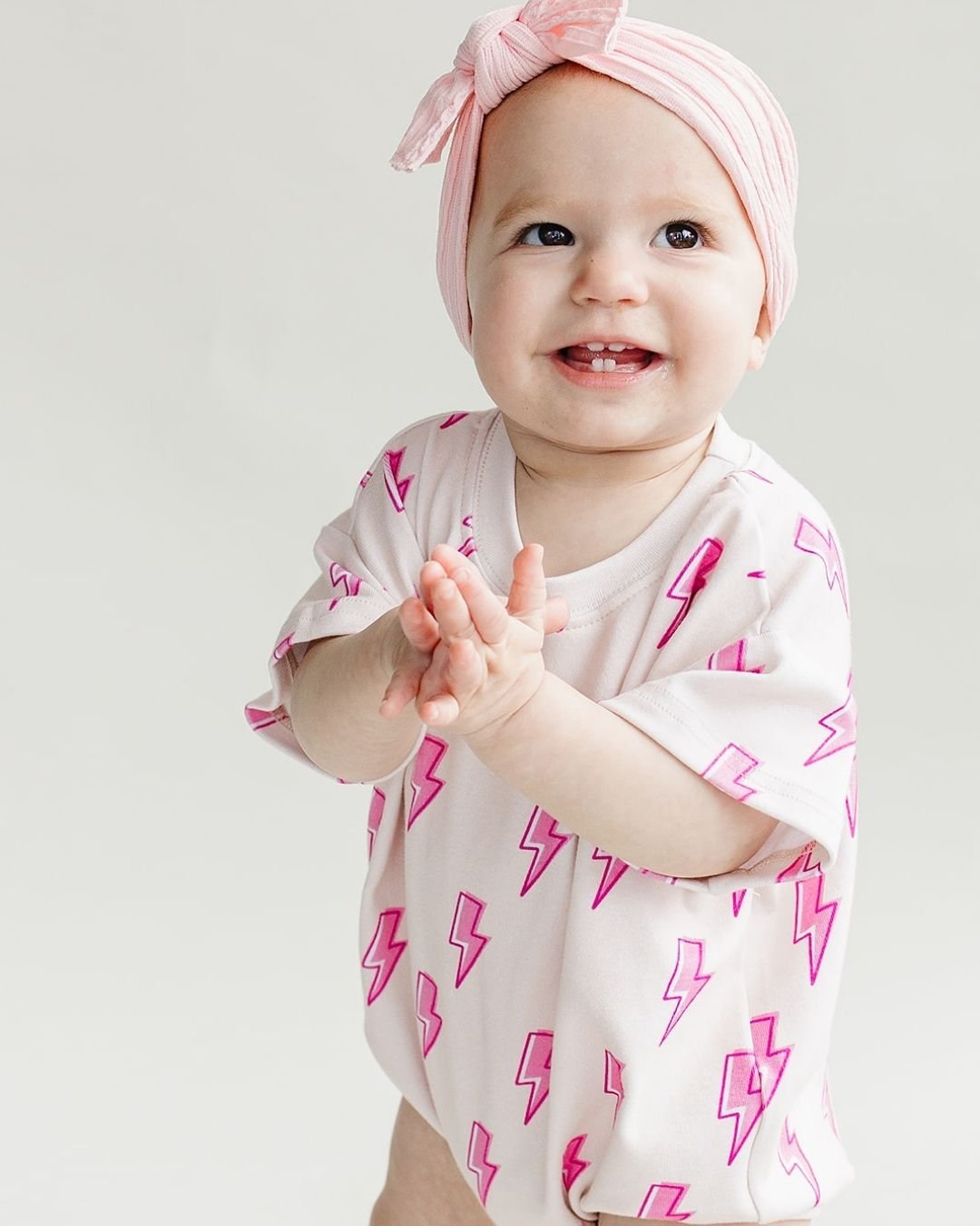 Short Sleeve Bubble Romper | Pink Bolts - Mack & Harvie