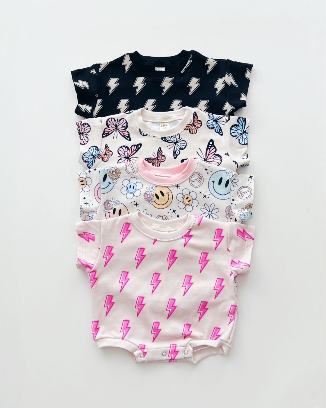 Short Sleeve Bubble Romper | Pink Bolts - Mack & Harvie