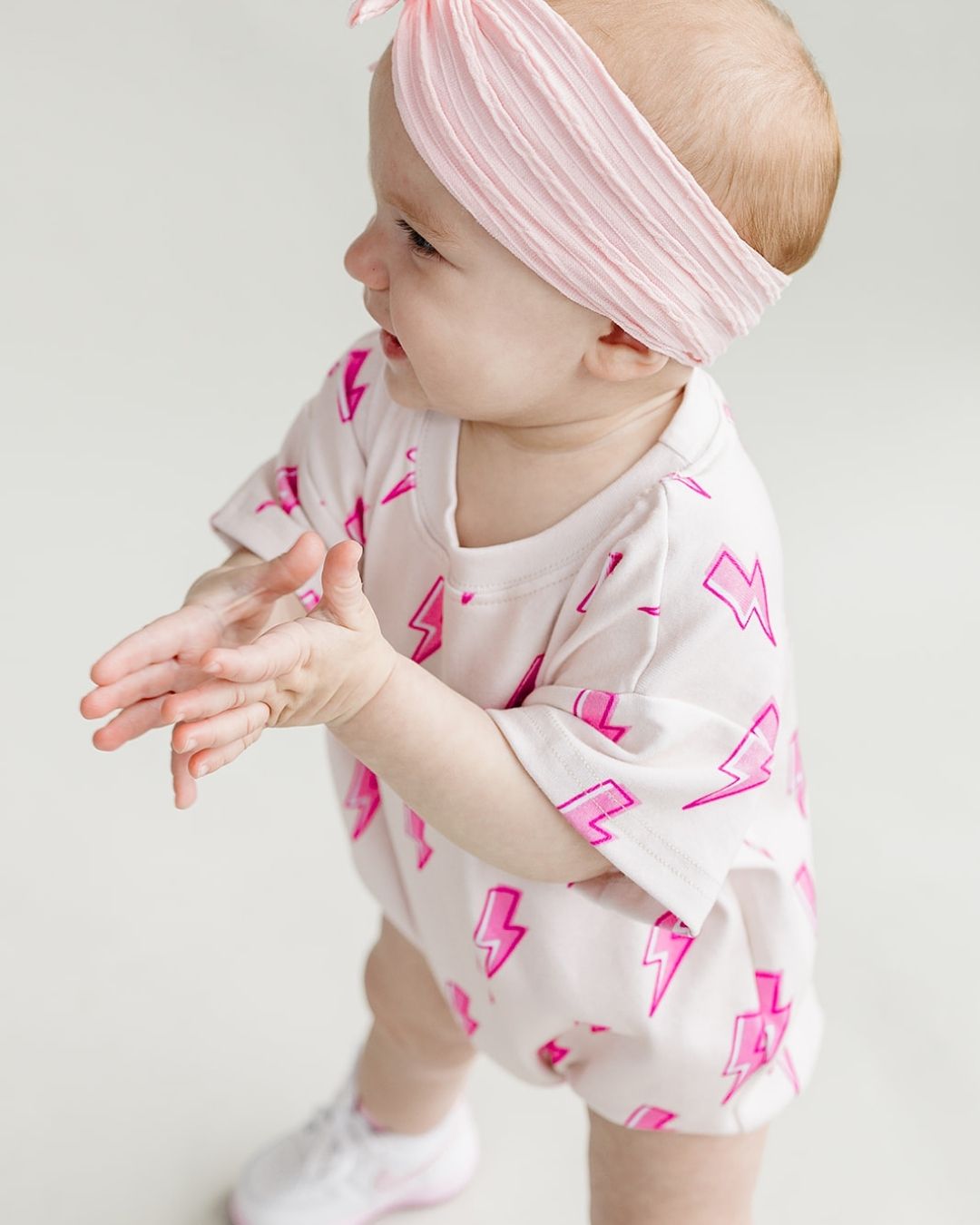 Short Sleeve Bubble Romper | Pink Bolts - Mack & Harvie