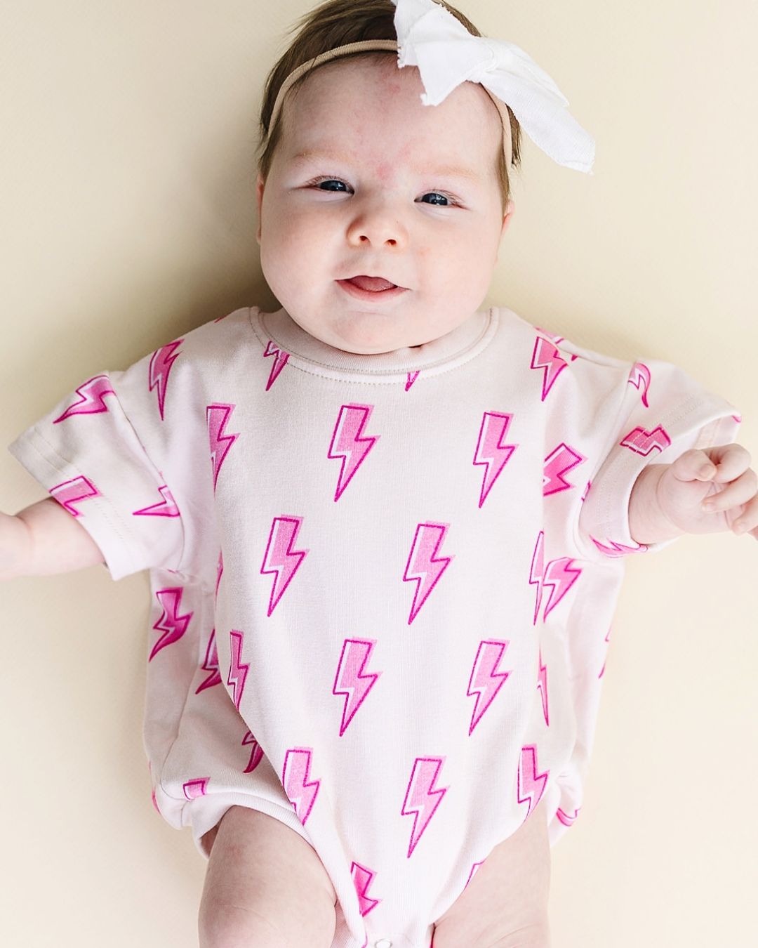 Short Sleeve Bubble Romper | Pink Bolts - Mack & Harvie