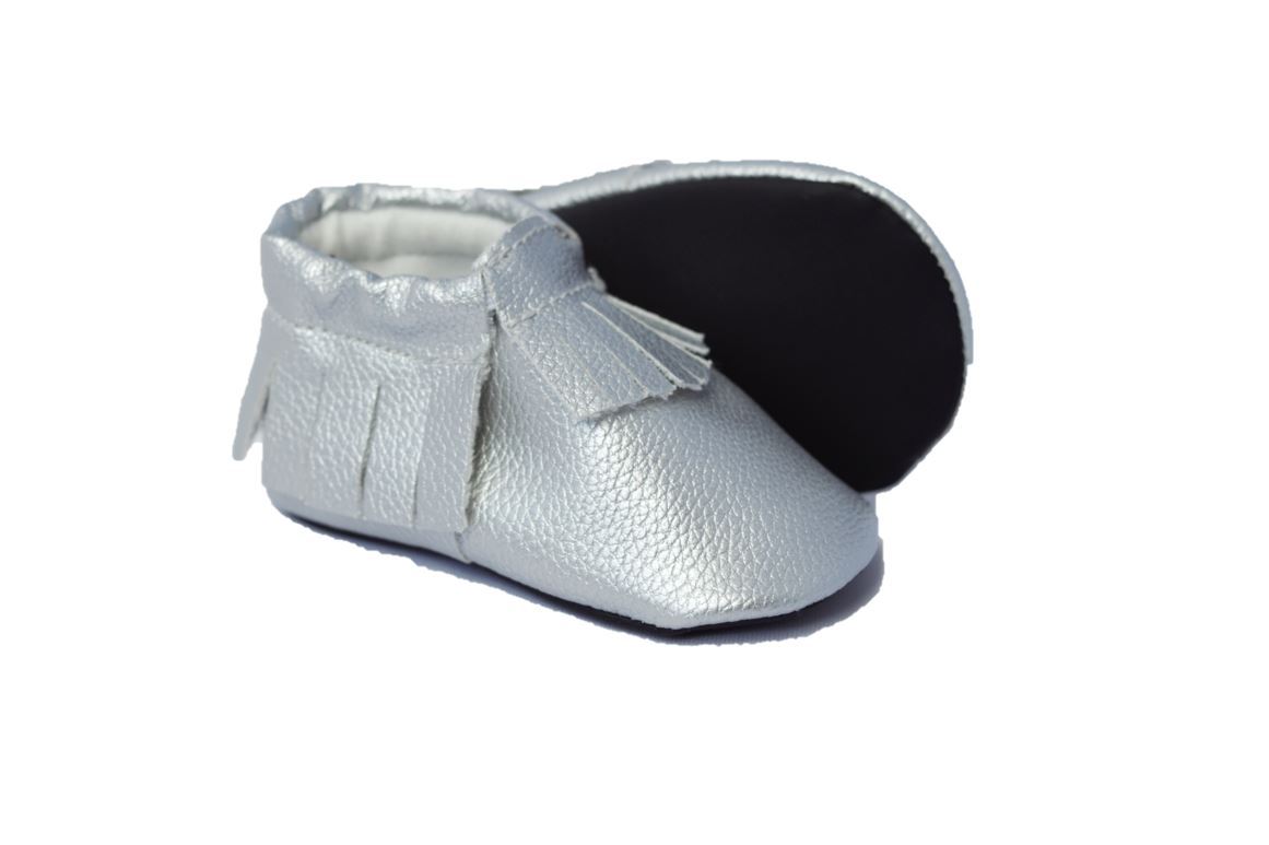 Silver Baby Moccasins Shoes and 8-Pack Marker Set - Mack & Harvie