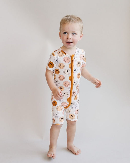 Smiley Bamboo Short Romper | Copper - Mack & Harvie