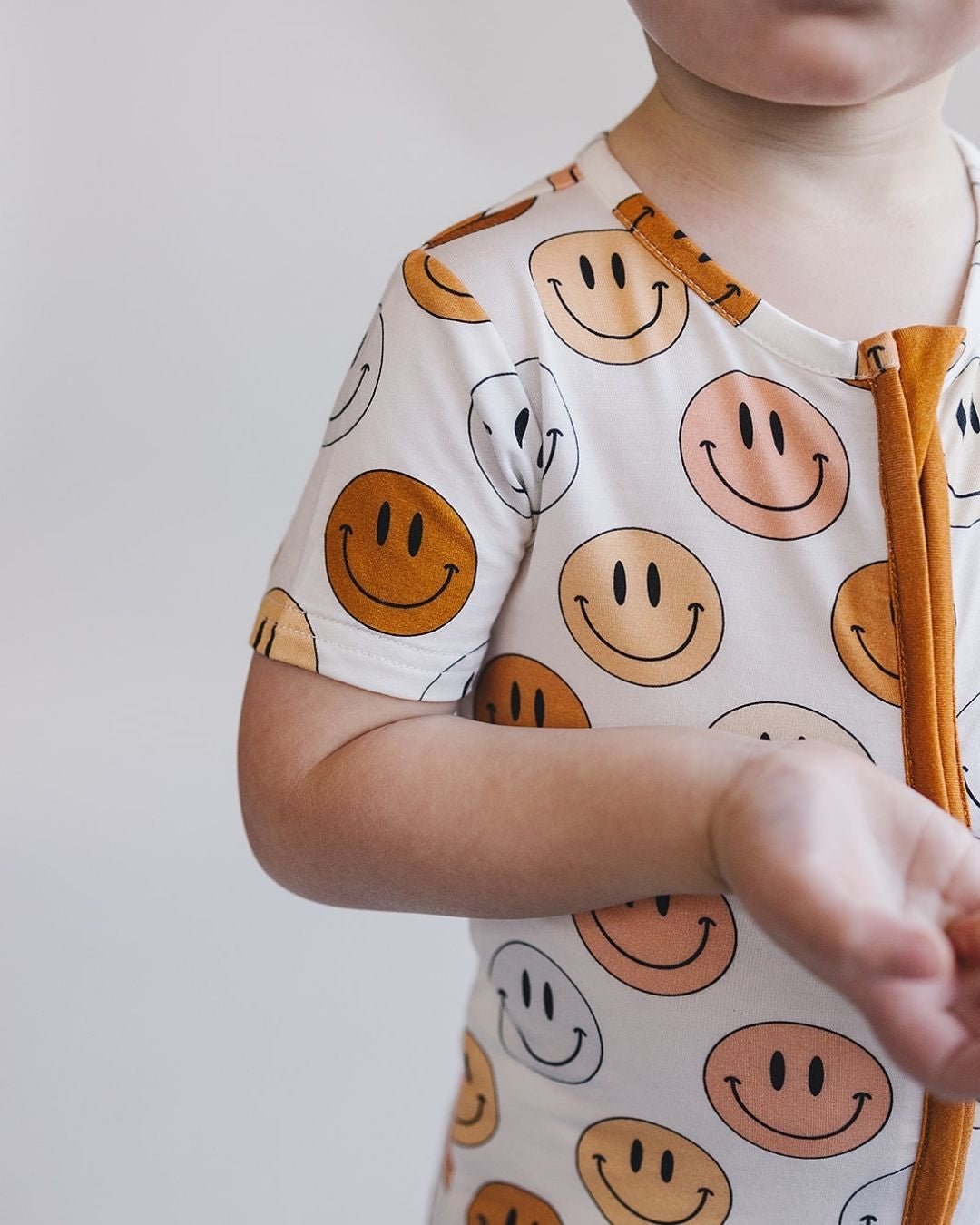 Smiley Bamboo Short Romper | Copper - Mack & Harvie