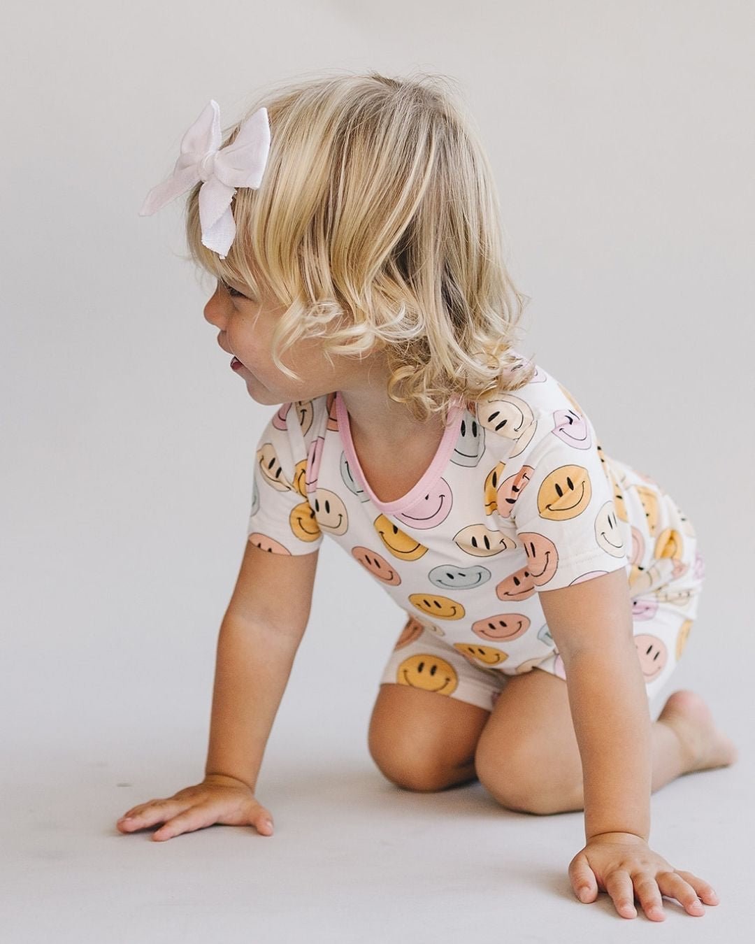 Smiley Bamboo Two Piece Shorts Set | Pink - Mack & Harvie