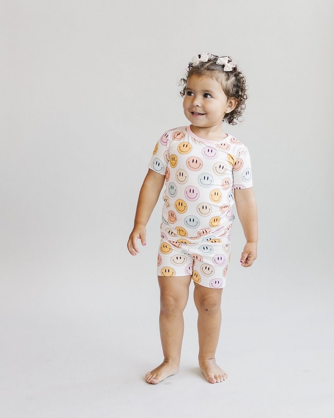 Smiley Bamboo Two Piece Shorts Set | Pink - Mack & Harvie