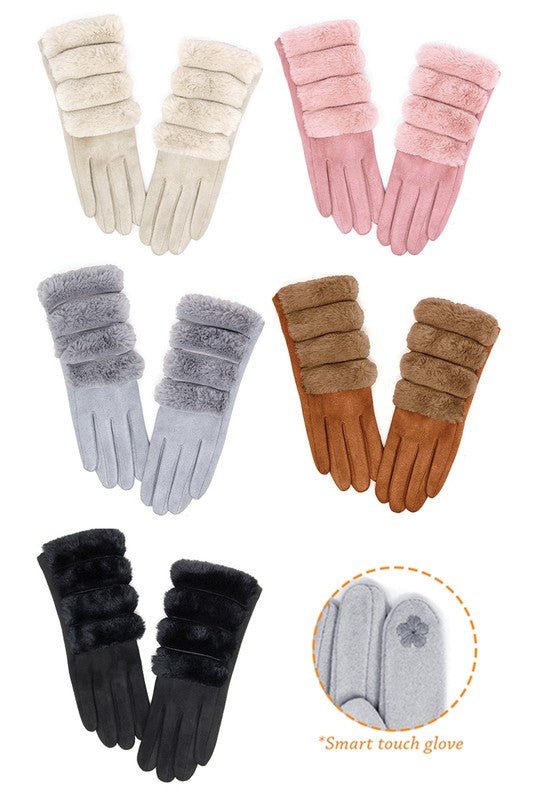 Soft Fuzzy Faux Fur Trim Gloves - Mack & Harvie