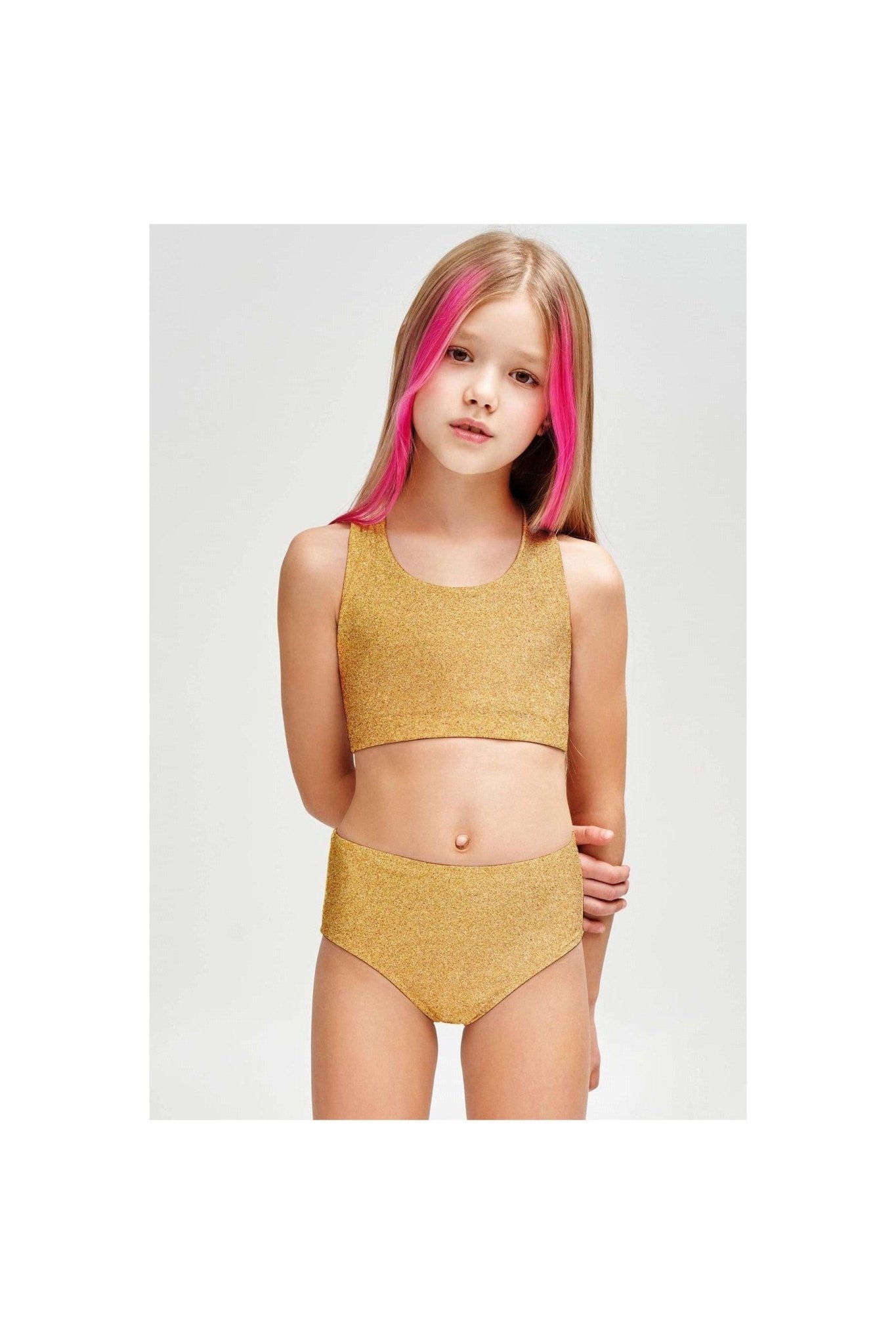 Solid Gold Claire Beige Sporty Two Piece Swim Bikini Set - Girls - Mack & Harvie