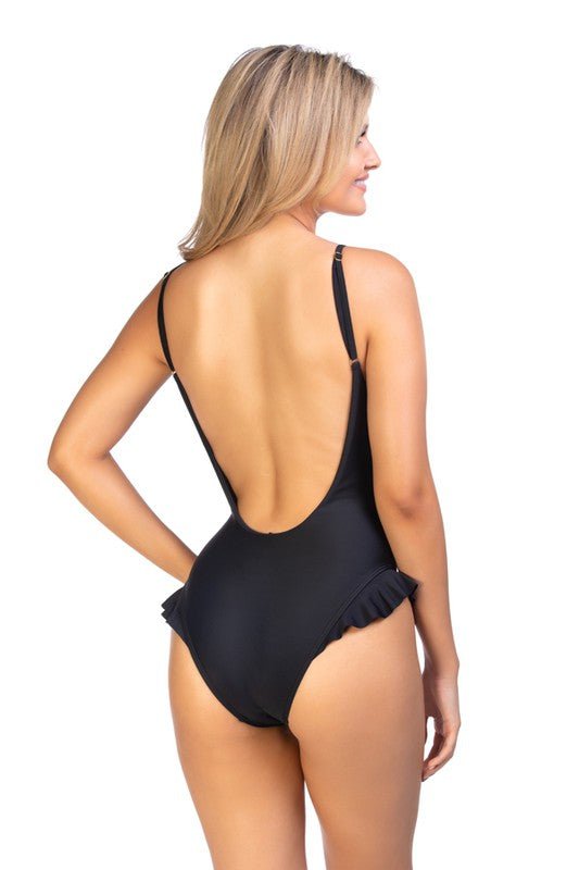 Solid one piece swimsuit with ruffle detail - Mack & Harvie