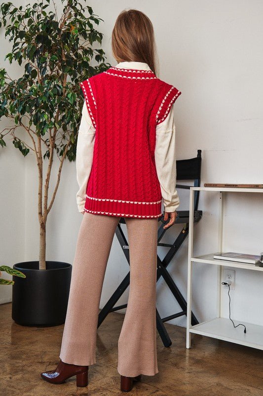 Solid V-Neck Sleeveless Pocket Detail Sweater - Mack & Harvie