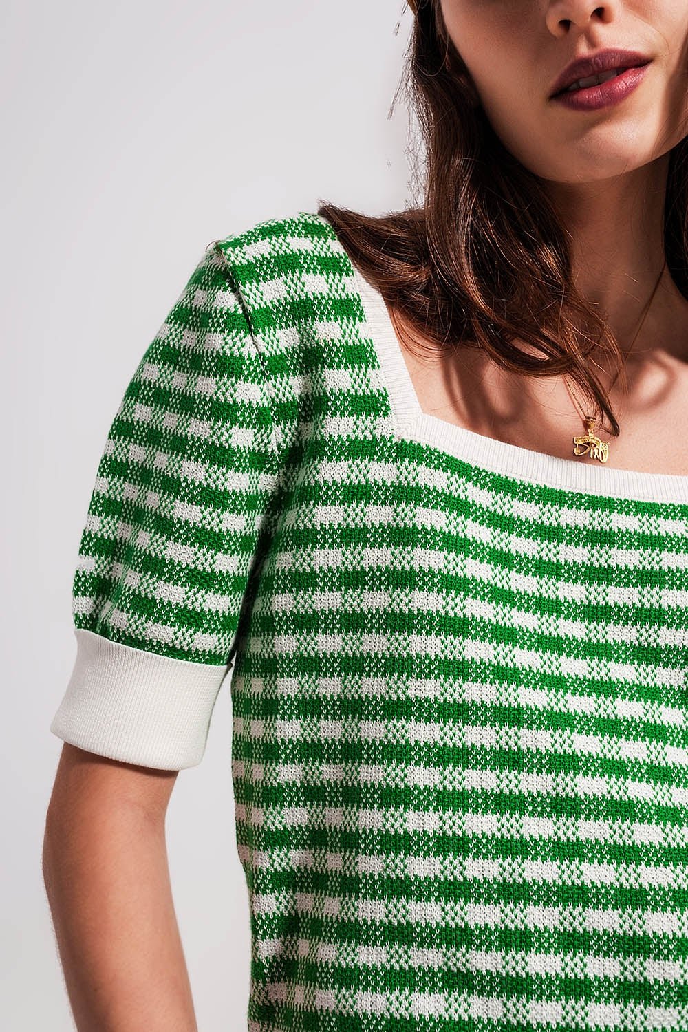 Square Neck Jumper in Green and White - Mack & Harvie
