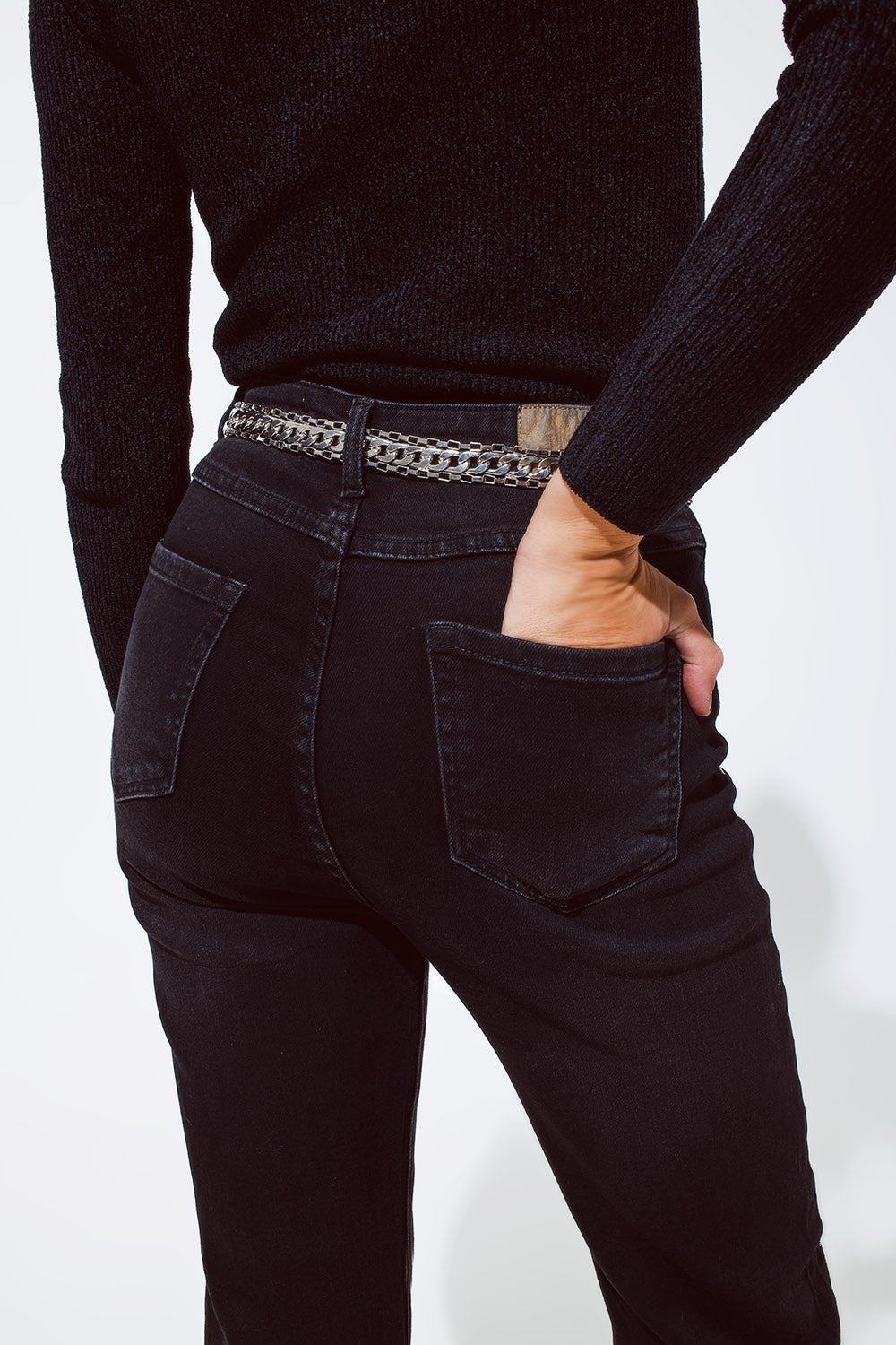 Straight Jeans in Black With Silver Strass Details - Mack & Harvie