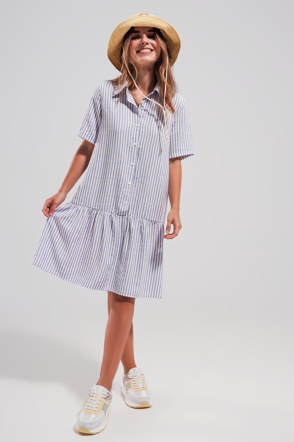 Stripe Print Mini Dress in Lilac - Mack & Harvie