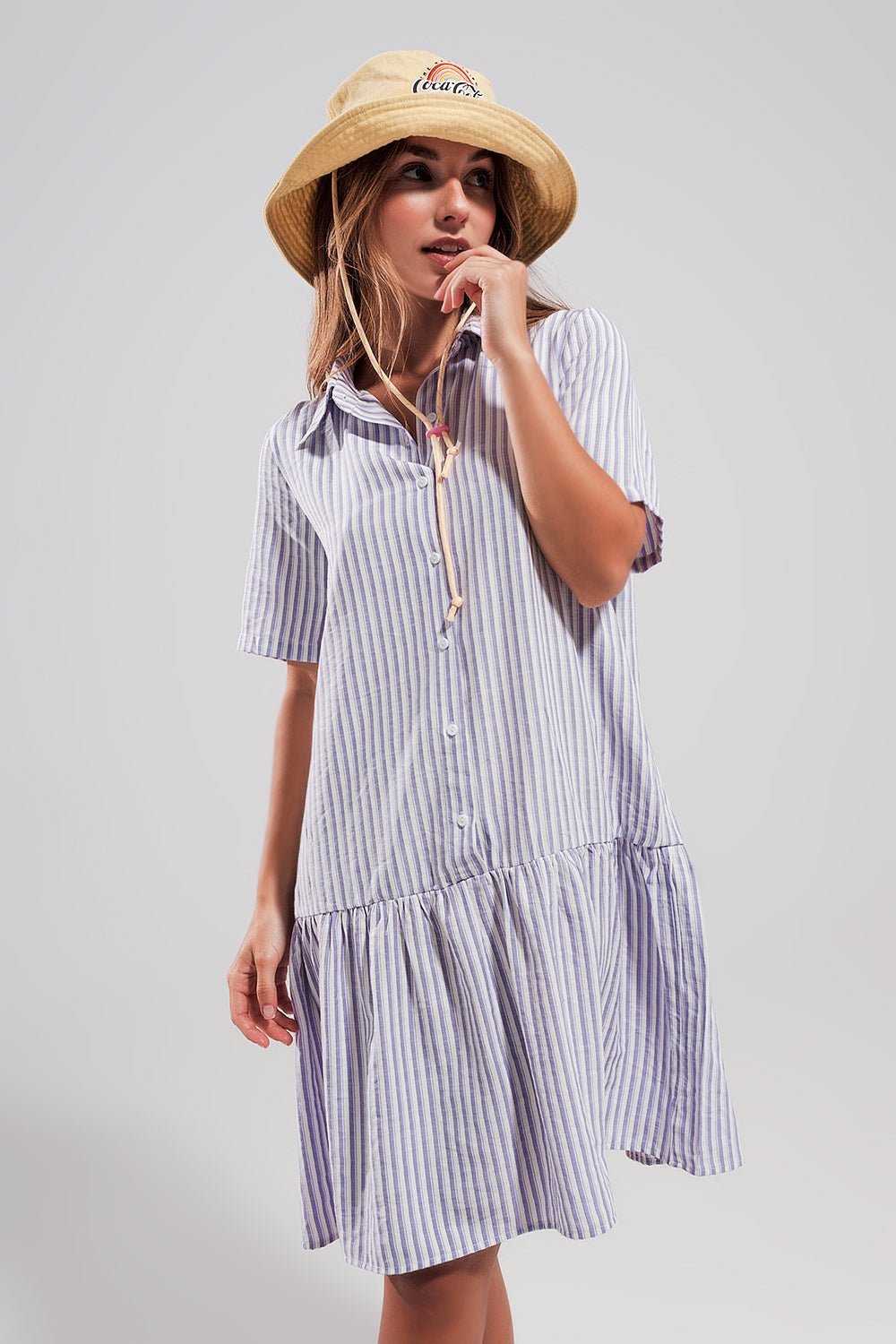 Stripe Print Mini Dress in Lilac - Mack & Harvie