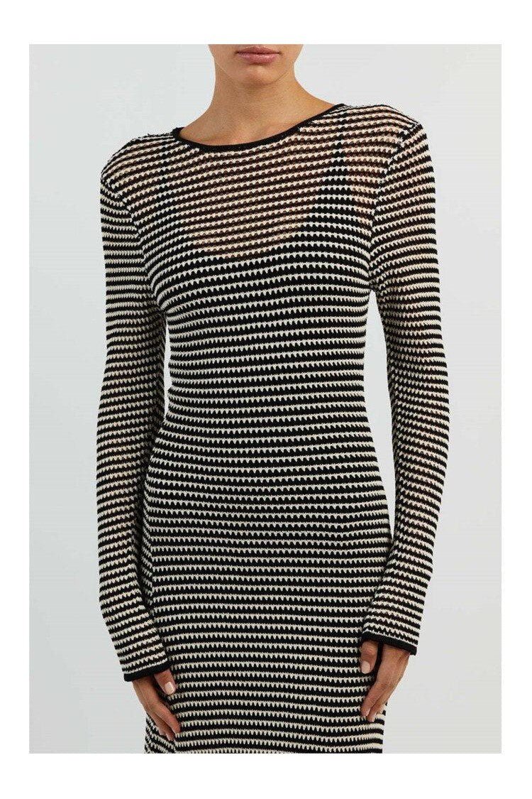 Striped Knitted Hollow Out Dress - Mack & Harvie