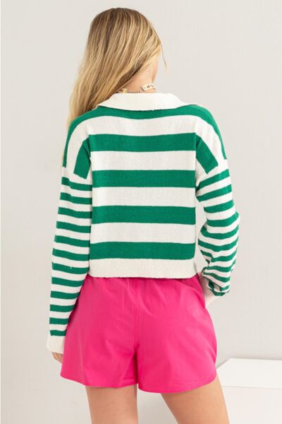 Striped Long Sleeve Cropped Knit Top - Mack & Harvie