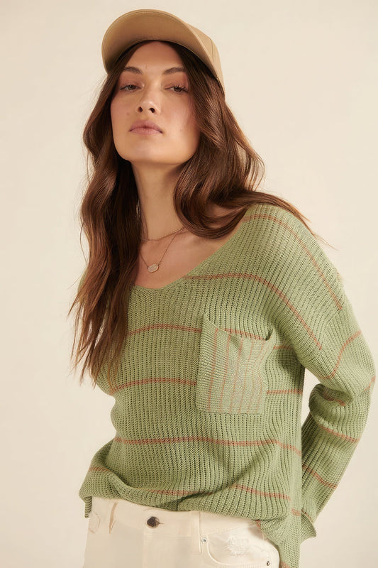 Striped Rib-knit Oversized Pocket Sweater - Mack & Harvie