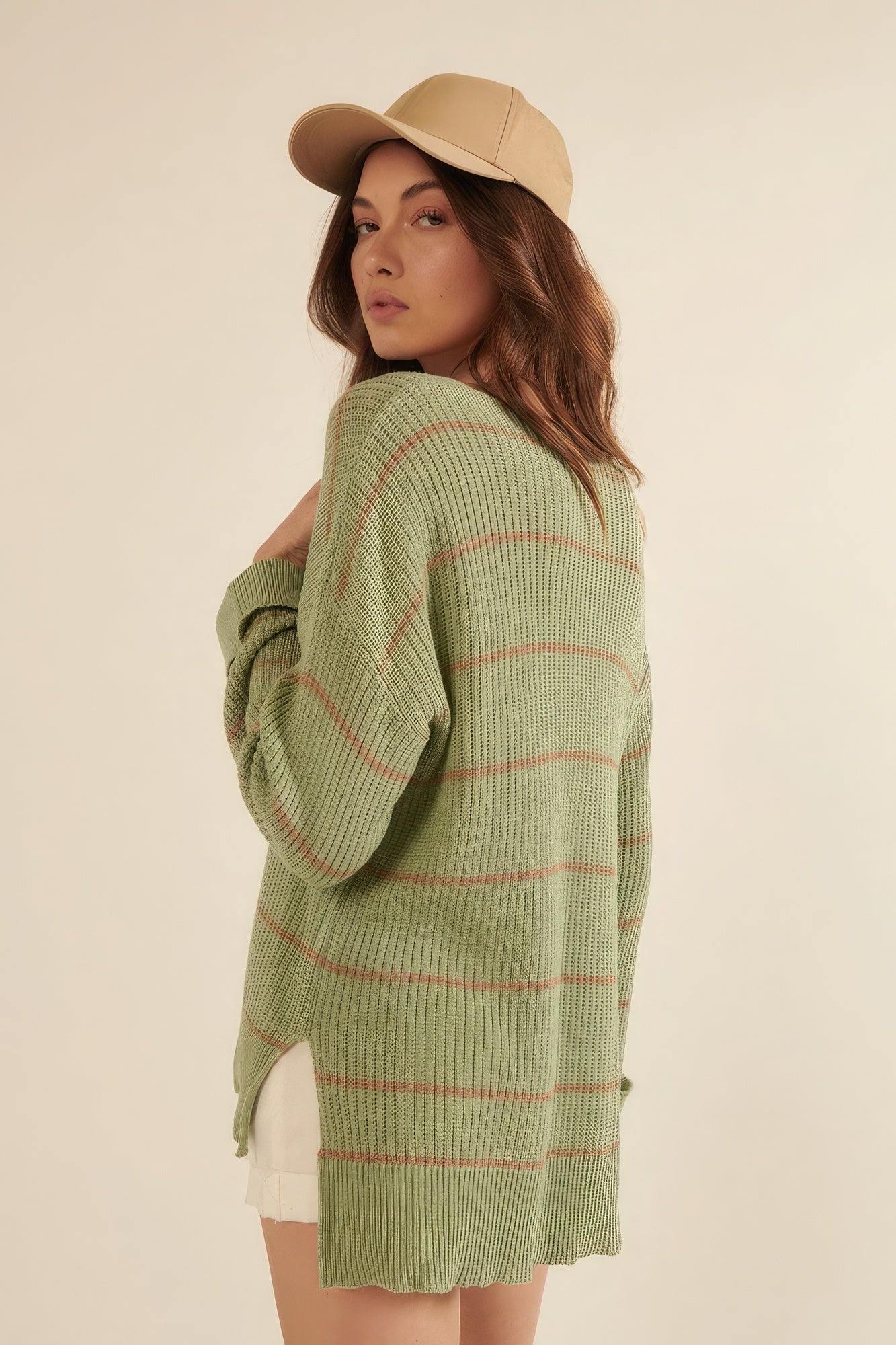 Striped Rib-knit Oversized Pocket Sweater - Mack & Harvie