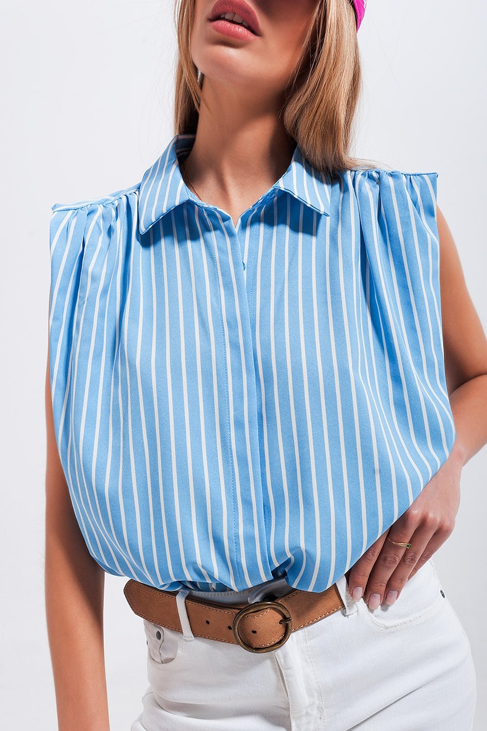Striped Sleeveless Shirt in Blue - Mack & Harvie
