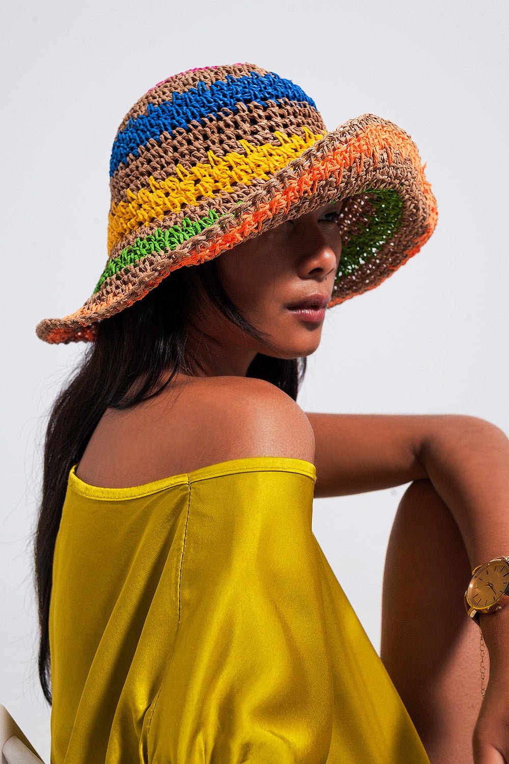 Sun Hat in Natural Colored Stripes - Mack & Harvie