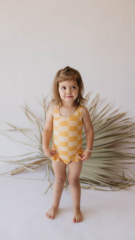 Sunny Checker | Girl Sleeveless Swimsuit - Mack & Harvie