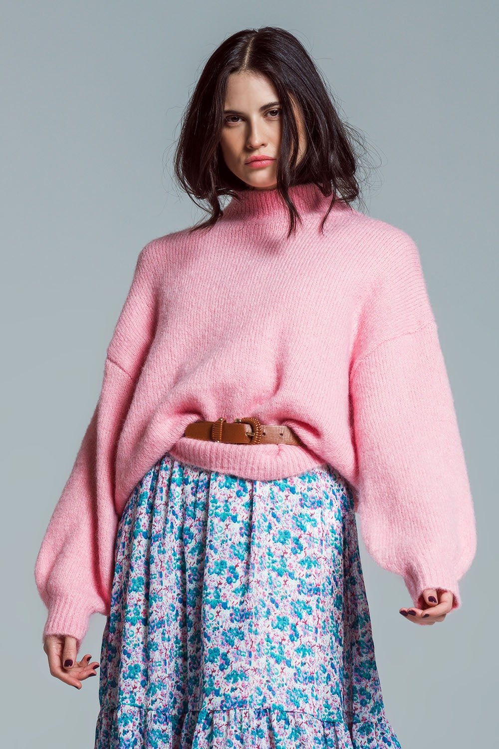 Super Oversized Jumper With High Neck and Balloon Sleeves in Pink - Mack & Harvie