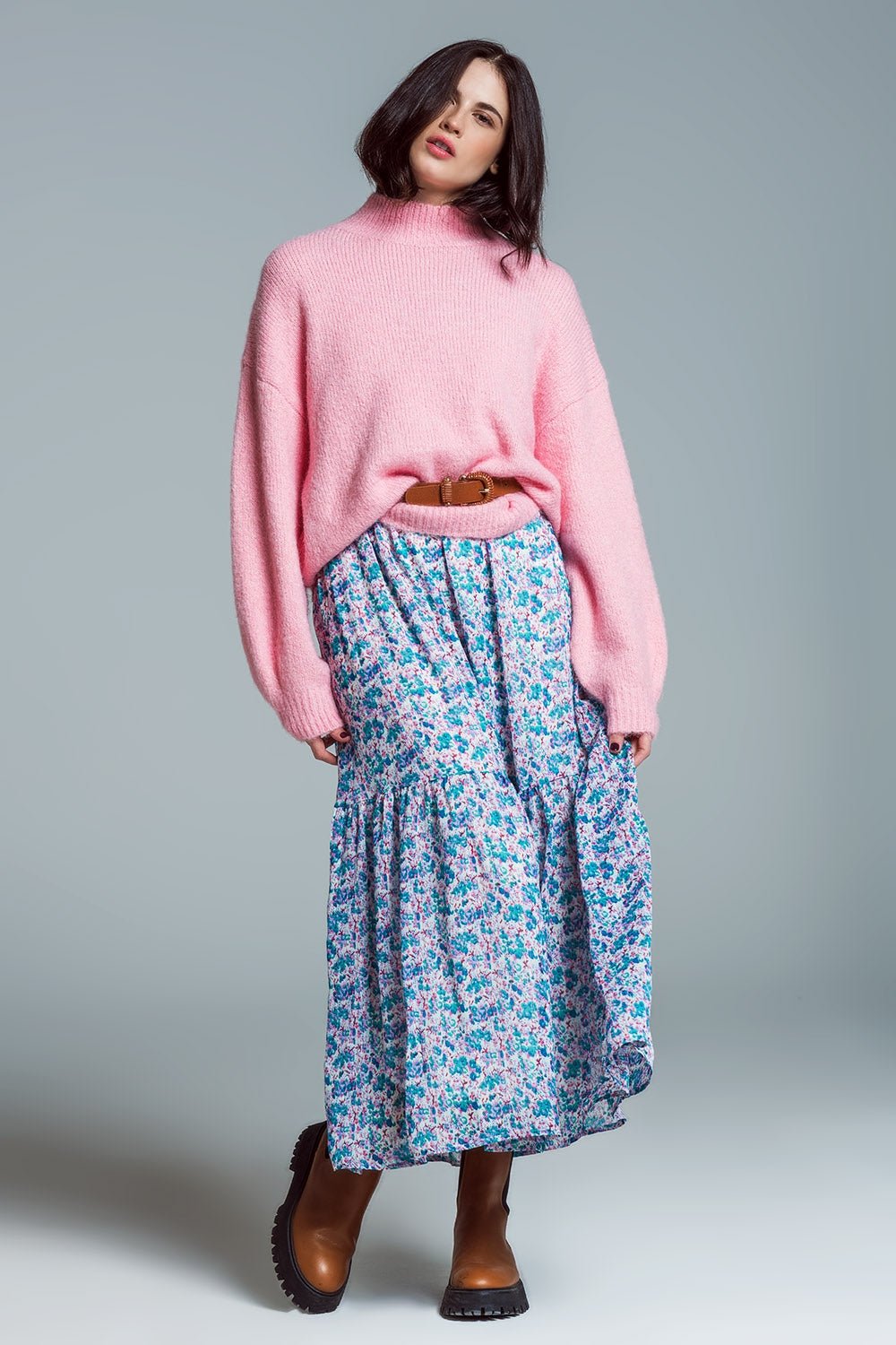 Super Oversized Jumper With High Neck and Balloon Sleeves in Pink - Mack & Harvie