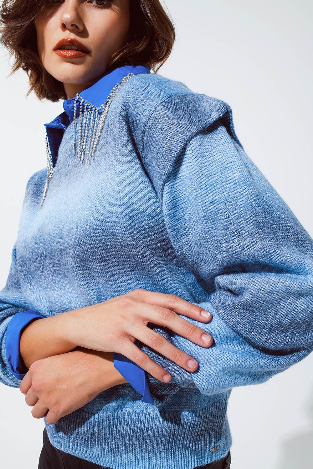 Sweater in Ombre Design Blue With Round Neck and Sleeve Details - Mack & Harvie