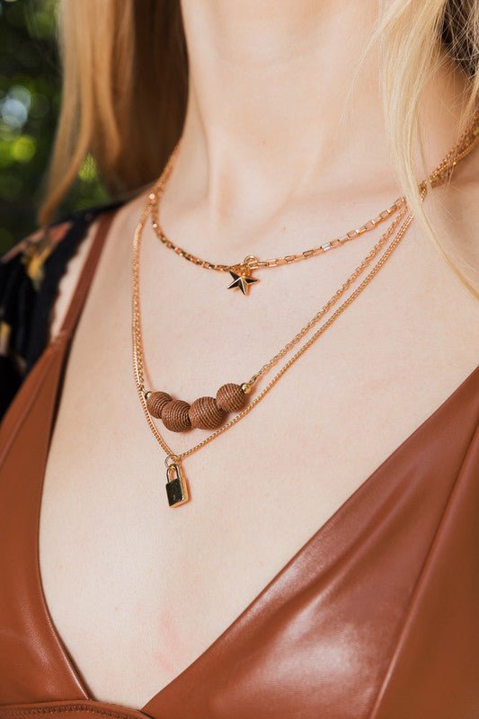Three Layered Rustic Gold Charmed Necklace - Mack & Harvie