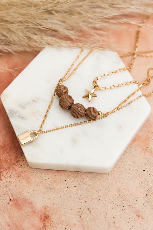 Three Layered Rustic Gold Charmed Necklace - Mack & Harvie