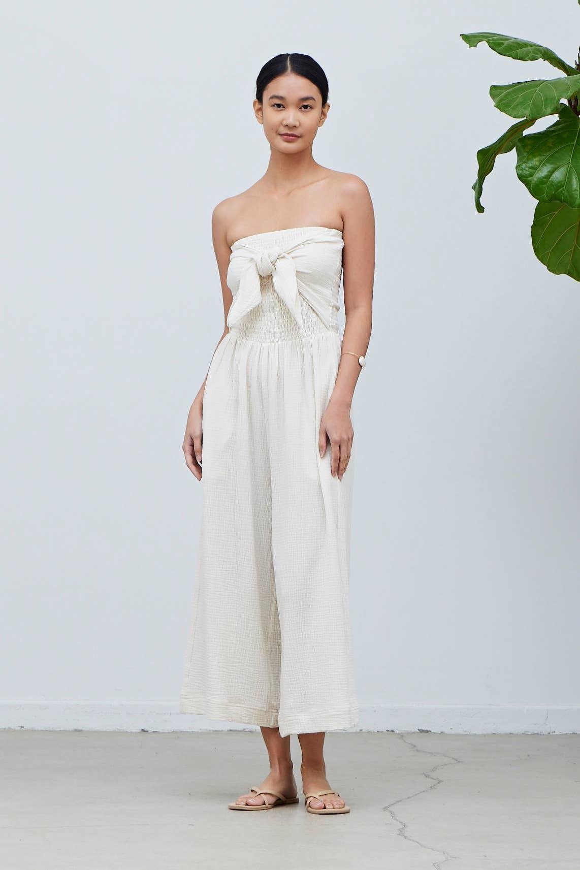 TIE FRONT GAUZE JUMPSUIT - Mack & Harvie