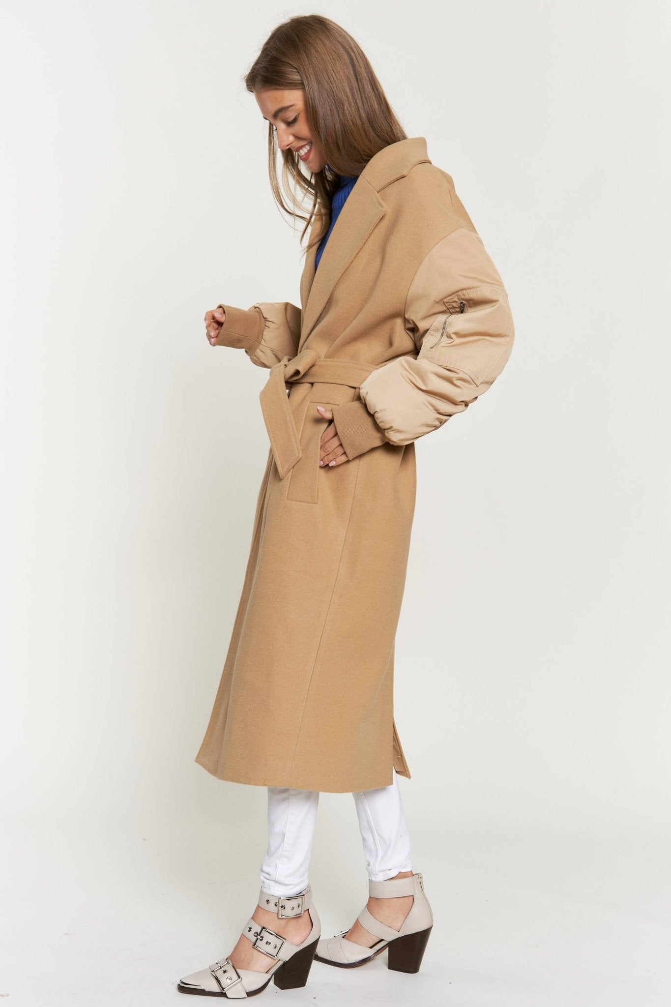 Tie Waist Balloon Sleeve Bomber Coat - Mack & Harvie