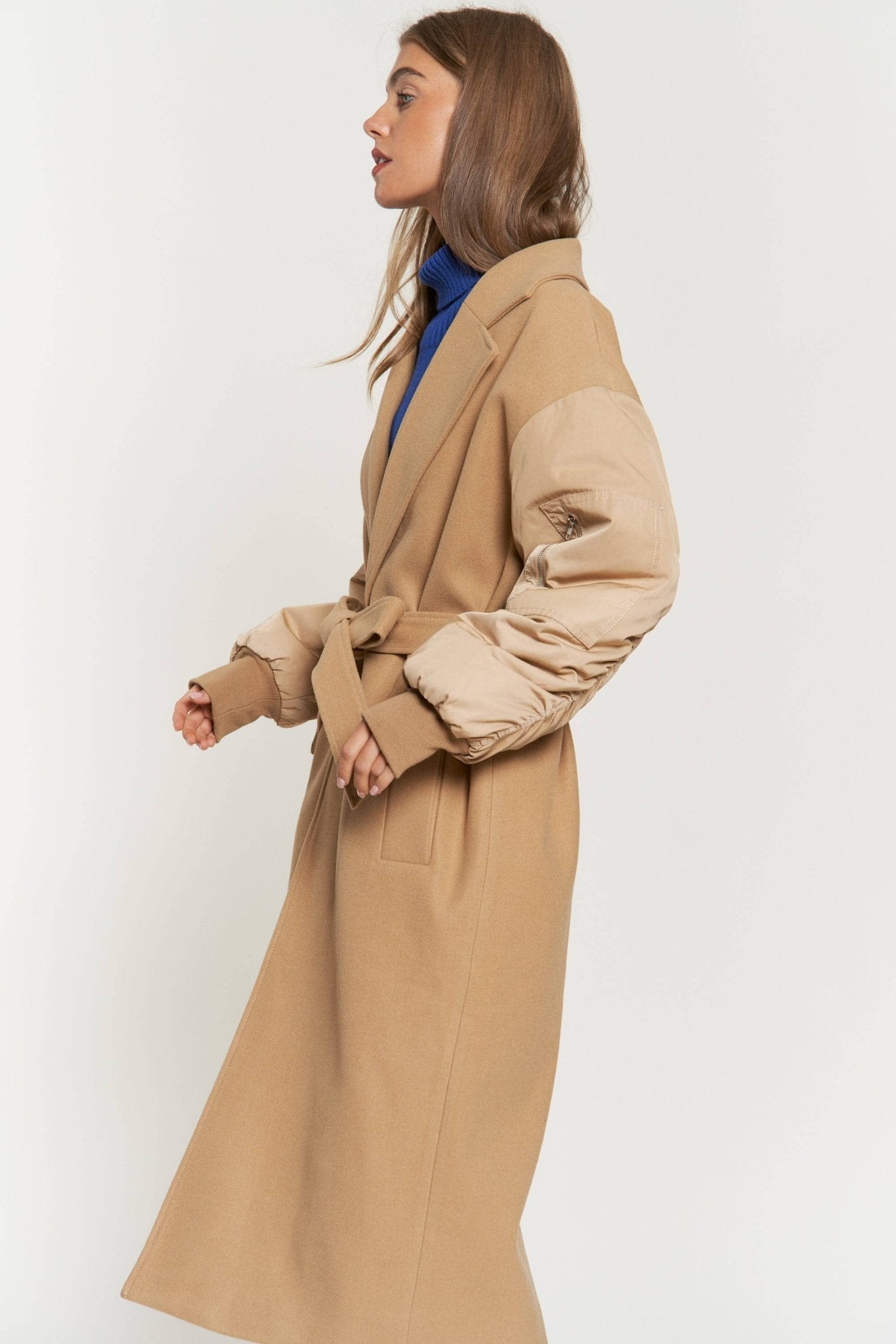 Tie Waist Balloon Sleeve Bomber Coat - Mack & Harvie